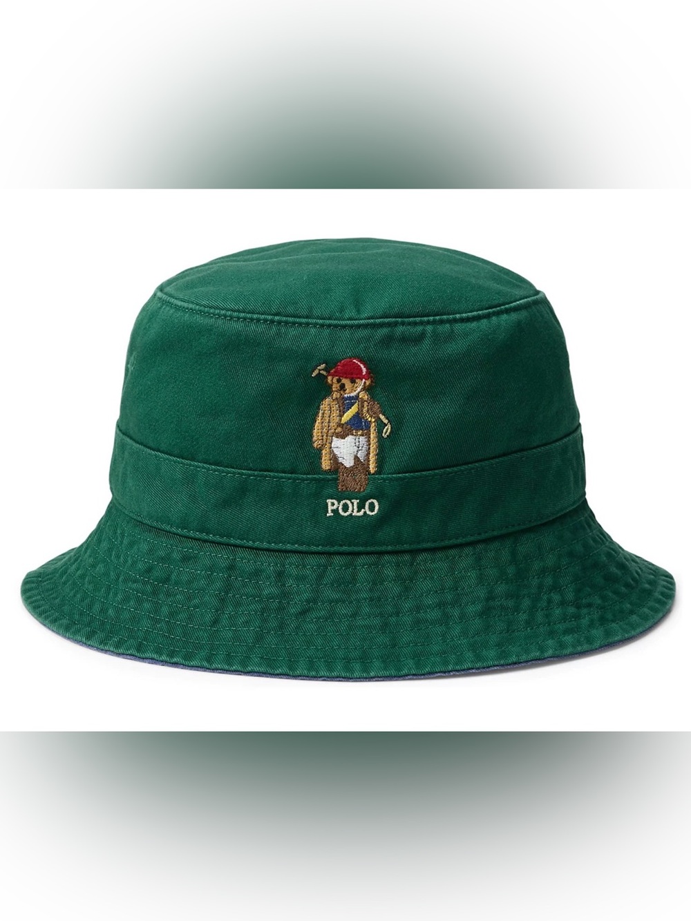 NWT Polo Ralph Lauren Green EQUESTRIAN POLO PLAYER BEAR Cotton Twill Bucket Hat